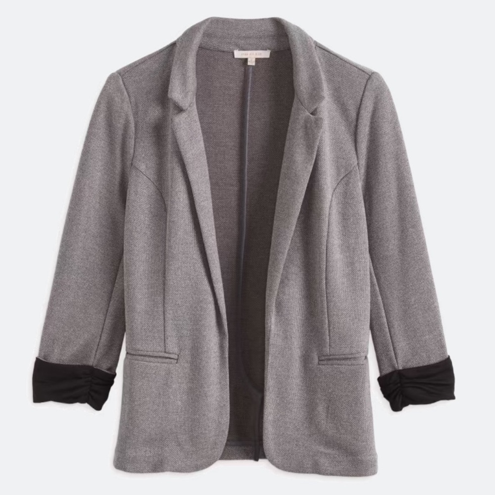 Textured Blazer Cuffed Sleeves